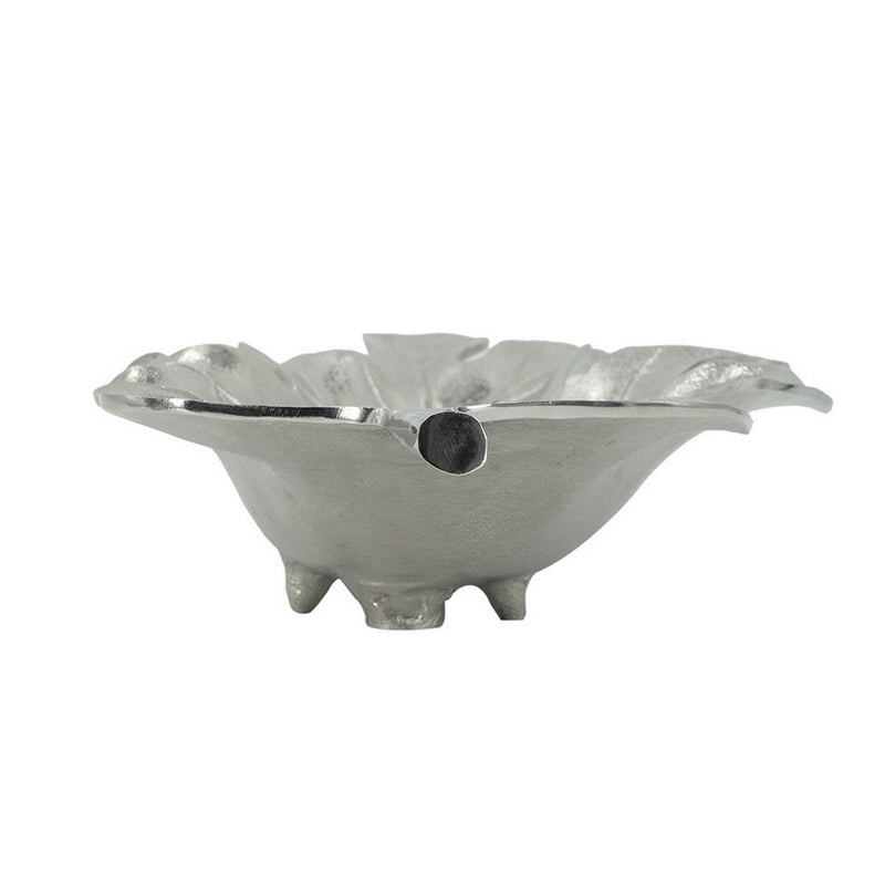 22 Inch Modern Decorative Tray Oak Leaf Design Striking Silver Metal Frame-zoom-