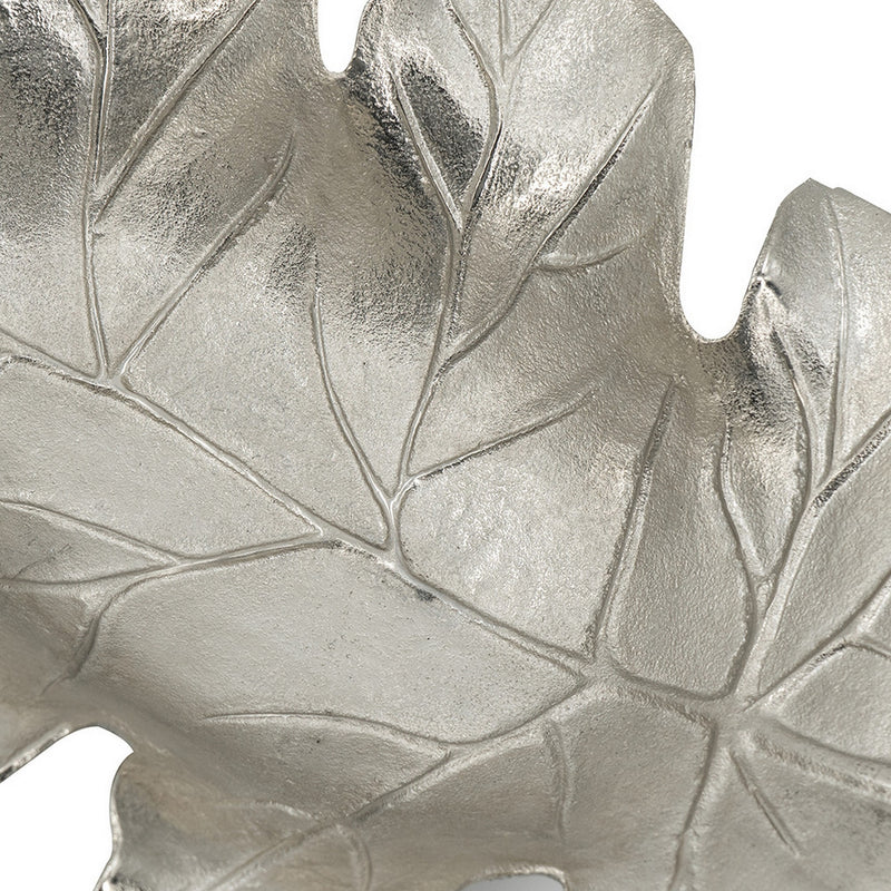 22 Inch Modern Decorative Tray Oak Leaf Design Striking Silver Metal Frame-zoom-