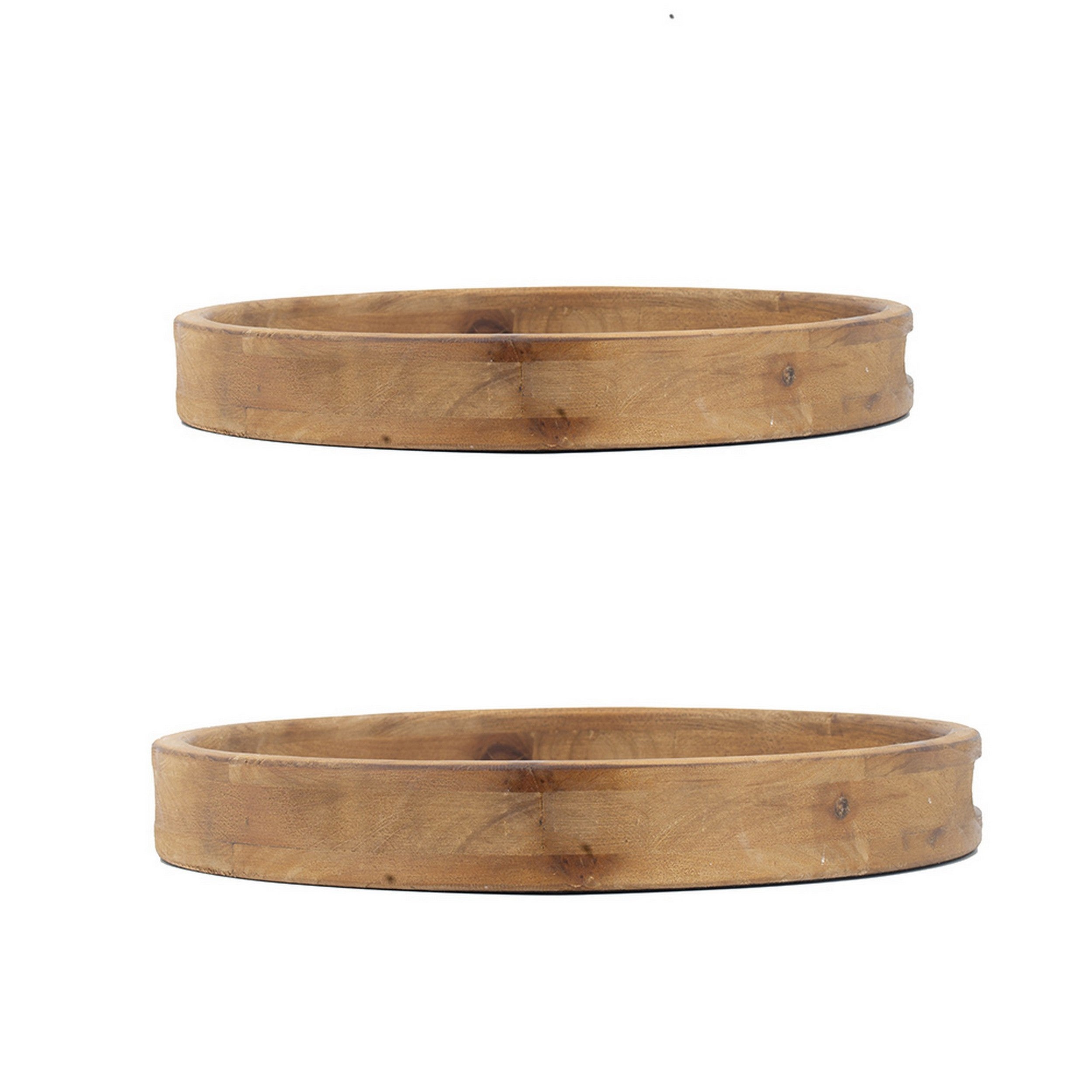 18 15 Inch Round Decorative Tray Marble Effect Brown Fir Wood Frame-zoom-3