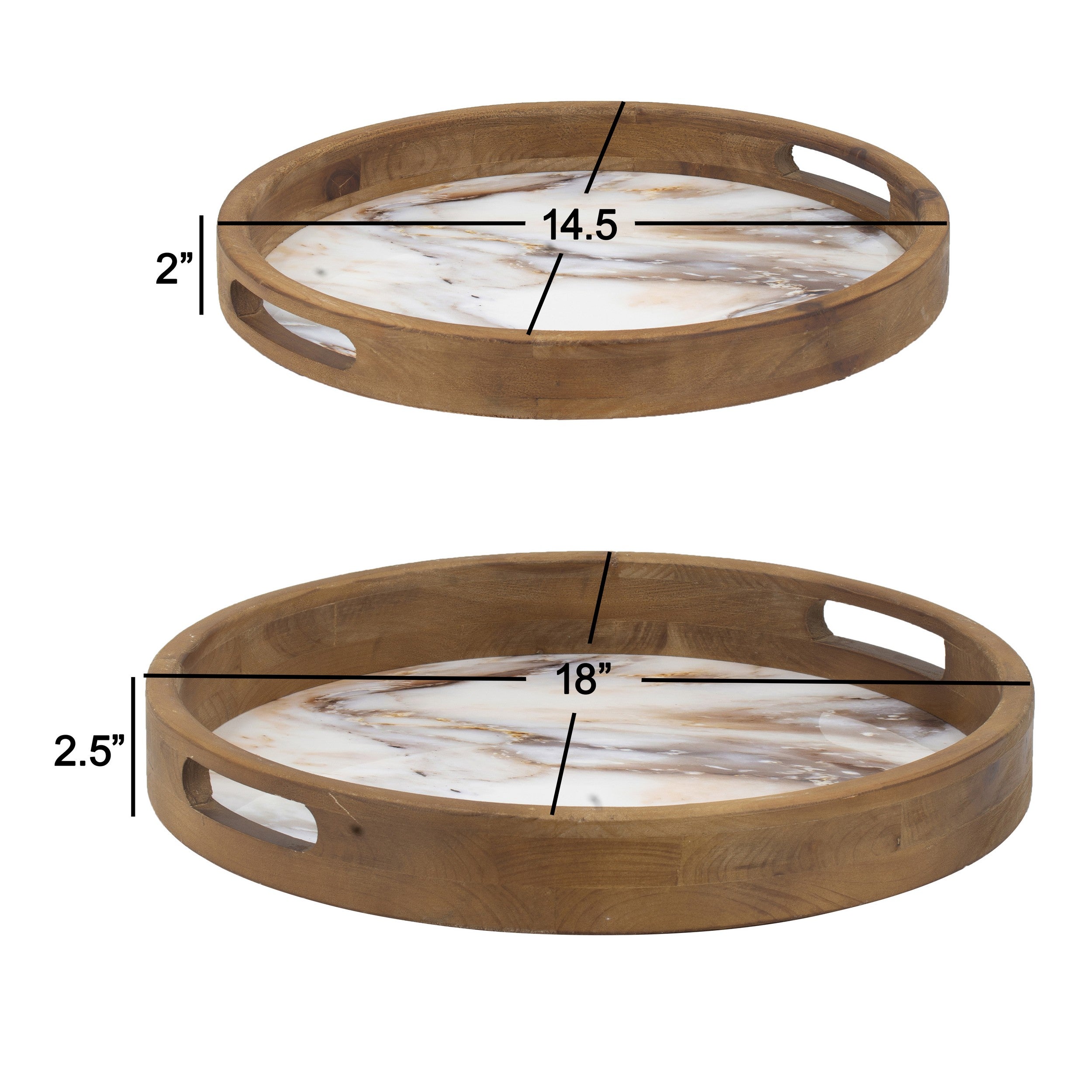 18 15 Inch Round Decorative Tray Marble Effect Brown Fir Wood Frame-zoom-5