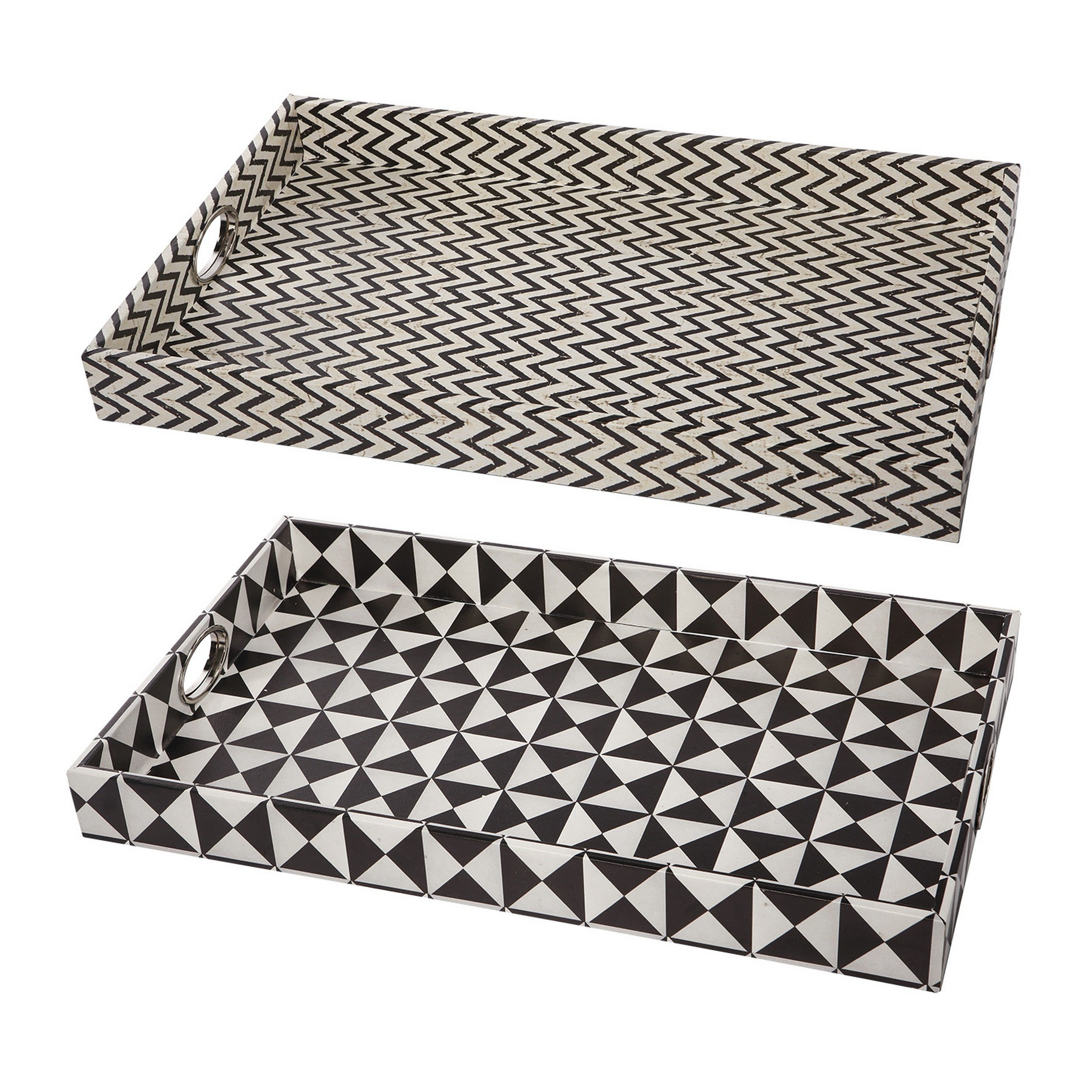 25 Inch Decorative Black White Wood Trays Art Deco Geometric Set Of 2-zoom-1