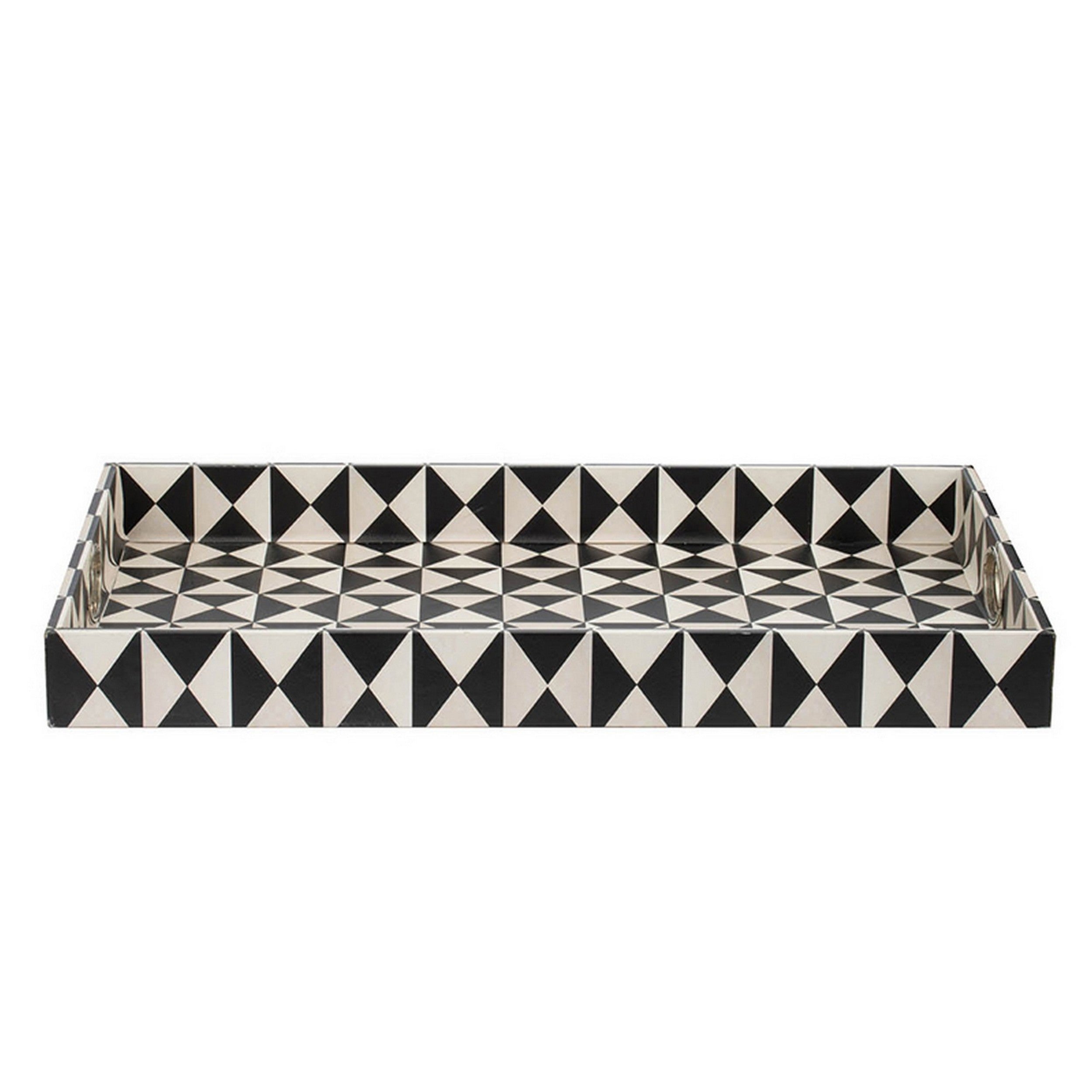 25 Inch Decorative Black White Wood Trays Art Deco Geometric Set Of 2-zoom-2