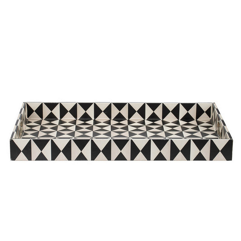 25 Inch Decorative Black White Wood Trays Art Deco Geometric Set Of 2-zoom-