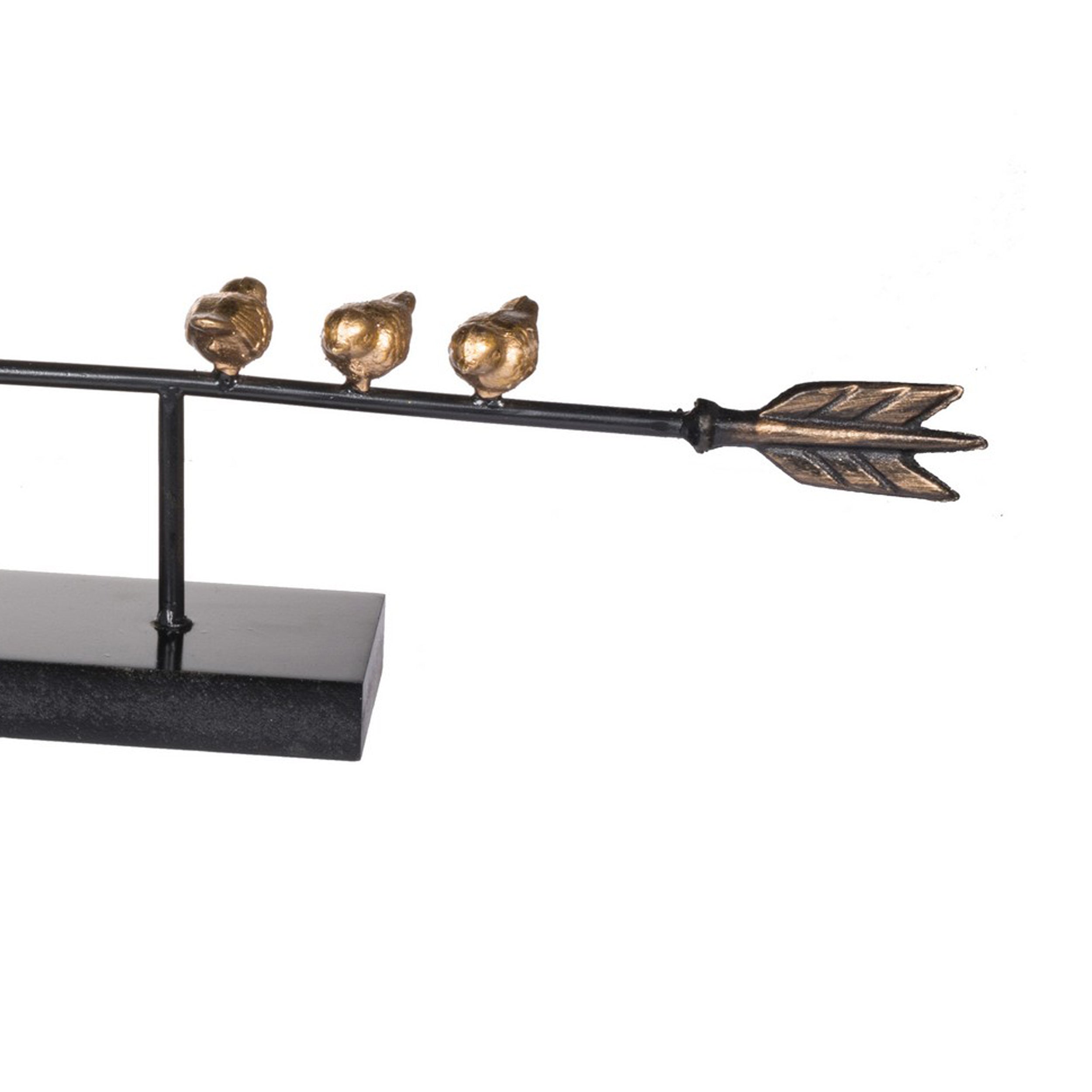 33 Inch Modern Accent Decor Golden Metal Perched Birds On A Black Arrow-zoom-3