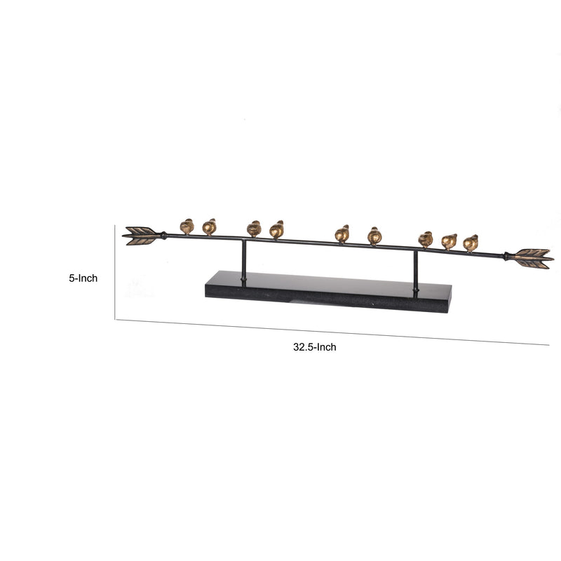 33 Inch Modern Accent Decor Golden Metal Perched Birds On A Black Arrow-zoom-