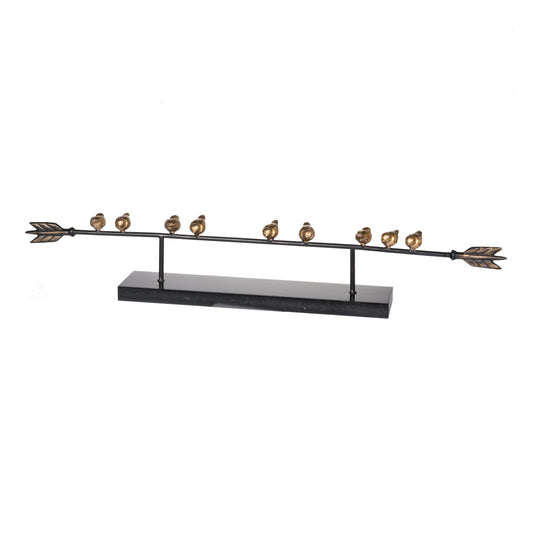 33 Inch Modern Accent Decor Golden Metal Perched Birds On A Black Arrow
