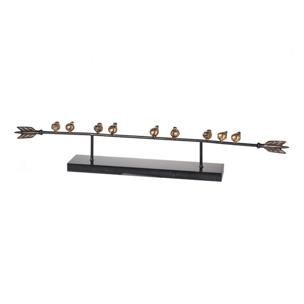 33 Inch Modern Accent Decor Golden Metal Perched Birds On A Black Arrow