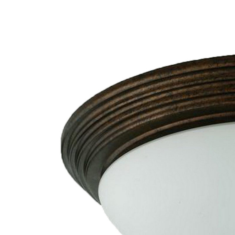 Jesse 16 Inch Modern Ceiling Lamp with Glass Dome Shade Rust Trim White-zoom-