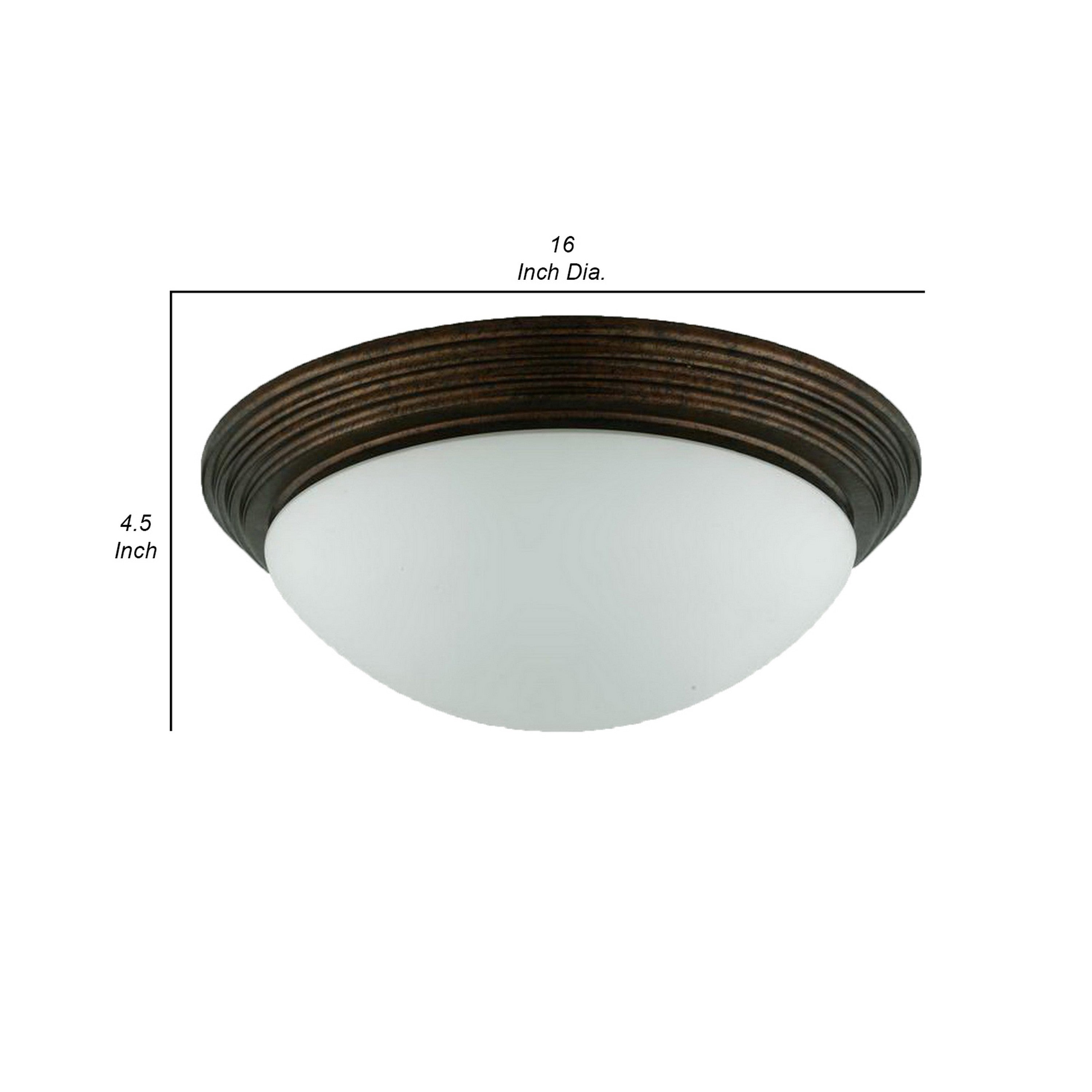 Jesse 16 Inch Modern Ceiling Lamp with Glass Dome Shade Rust Trim White-zoom-5