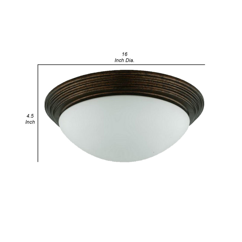 Jesse 16 Inch Modern Ceiling Lamp with Glass Dome Shade Rust Trim White-zoom-
