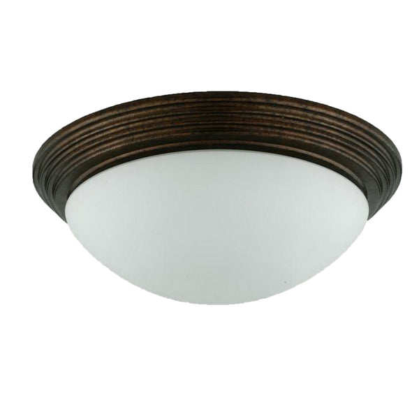 Jesse 16 Inch Modern Ceiling Lamp with Glass Dome Shade Rust Trim White