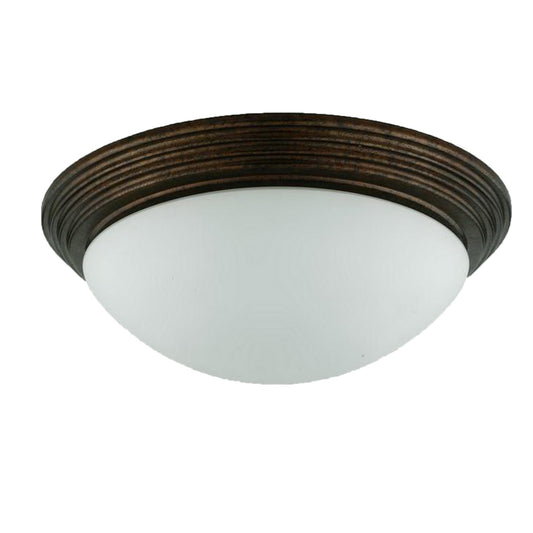 Jesse 12 Inch Modern Ceiling Lamp with Glass Dome Shade Rust Trim White