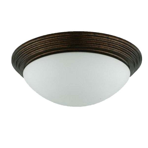 Jesse 12 Inch Modern Ceiling Lamp with Glass Dome Shade Rust Trim White