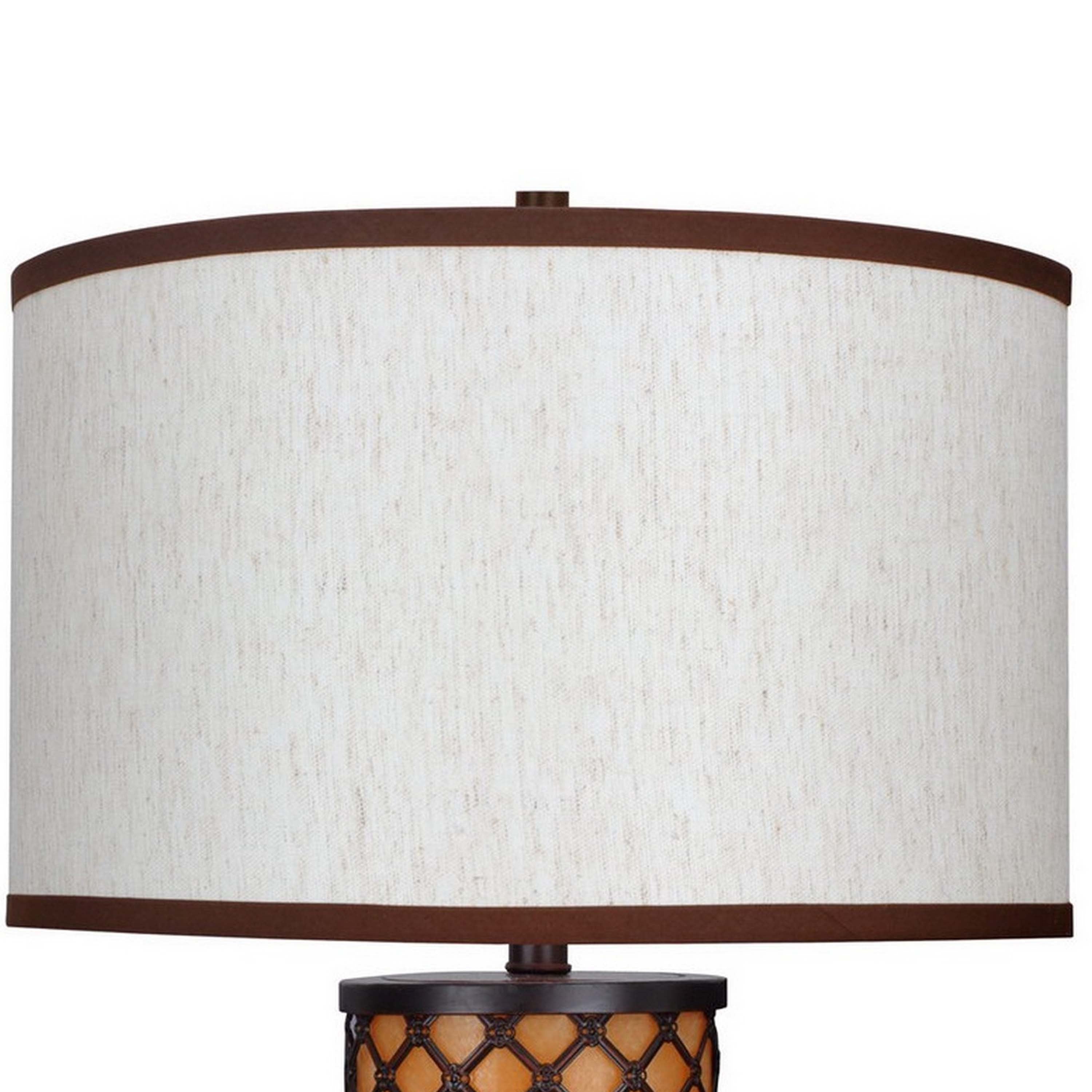 25 Inch Modern Table Lamp Fabric Drum Shade and Night Light Glass Ivory-zoom-2