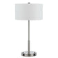 27 Inch Modern Table Lamp with Round Drum Shade 2 Outlets White Chrome