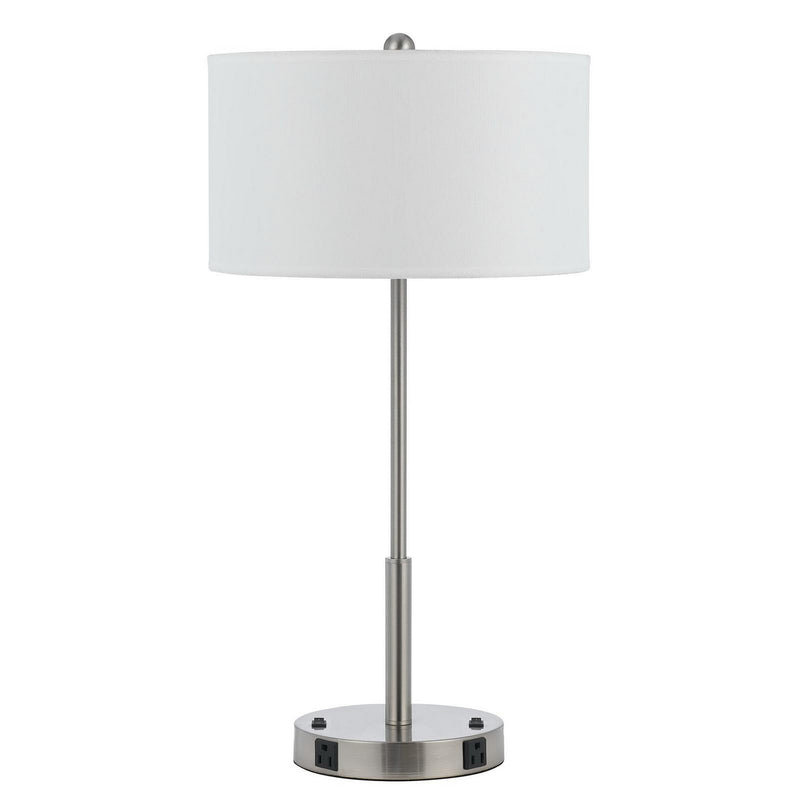 27 Inch Modern Table Lamp with Round Drum Shade 2 Outlets White Chrome-zoom-