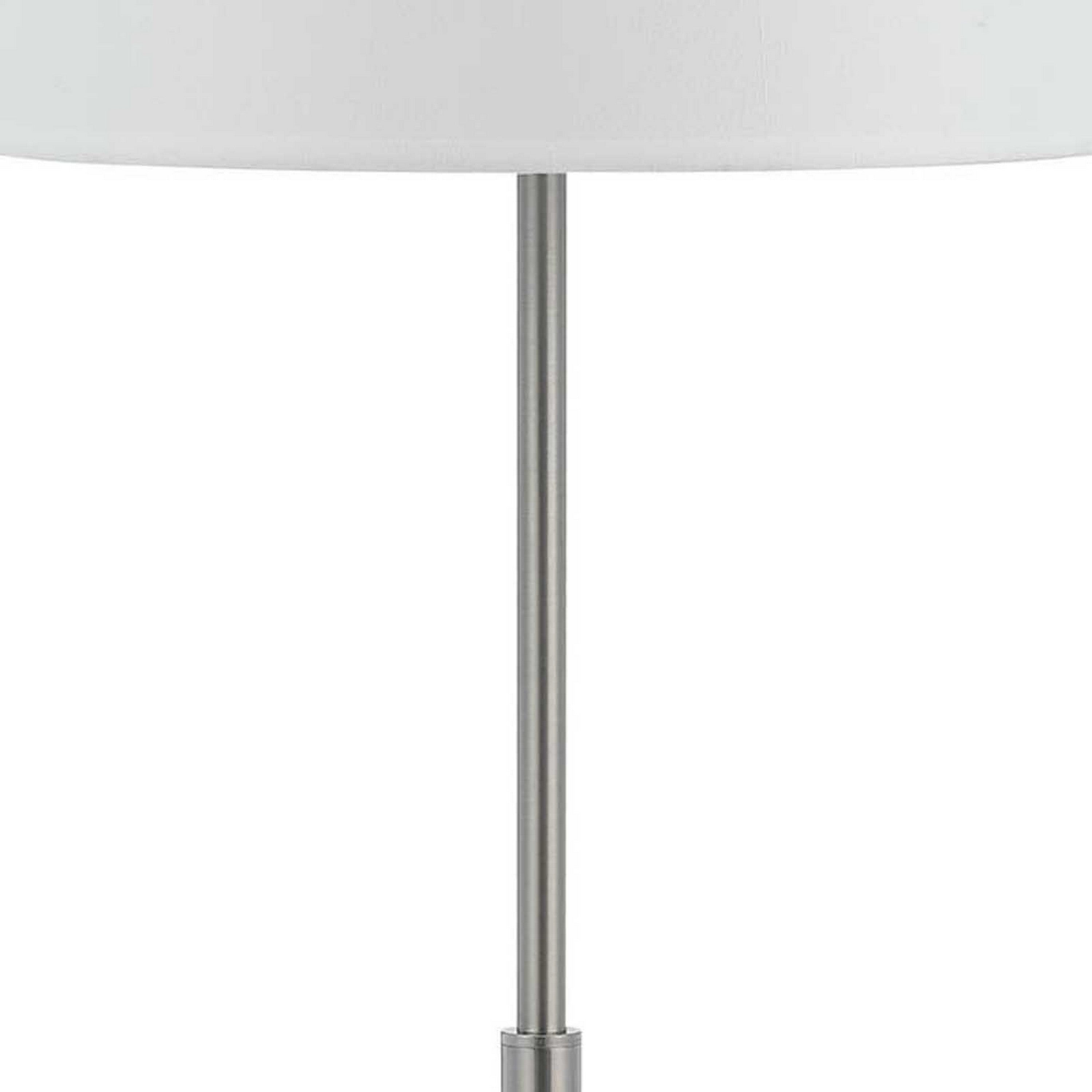 27 Inch Modern Table Lamp with Round Drum Shade 2 Outlets White Chrome