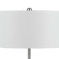 27 Inch Modern Table Lamp with Round Drum Shade 2 Outlets White Chrome