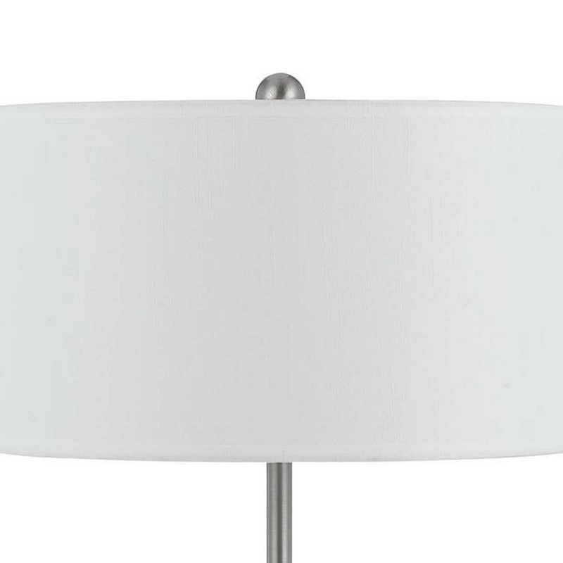 27 Inch Modern Table Lamp with Round Drum Shade 2 Outlets White Chrome-zoom-