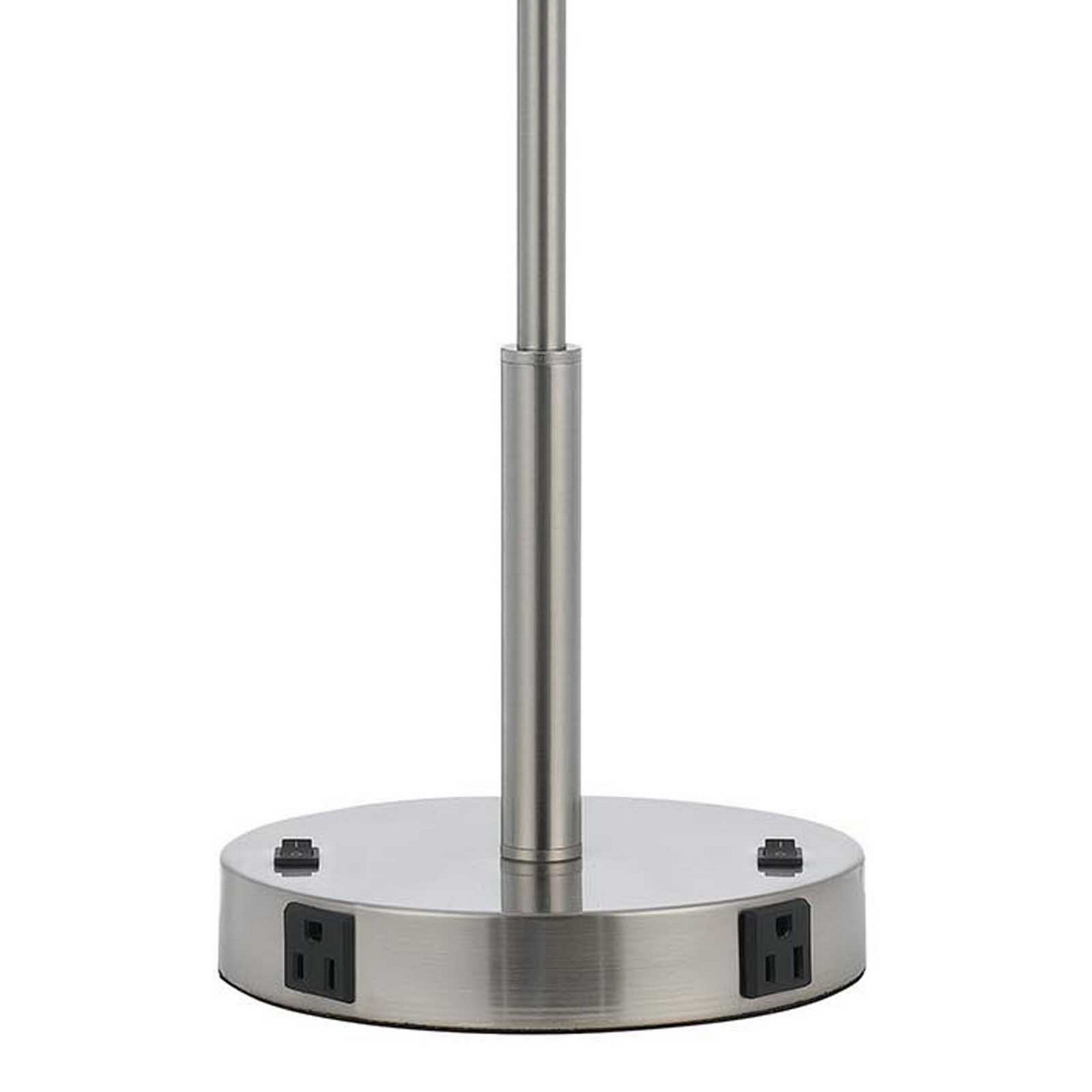 27 Inch Modern Table Lamp with Round Drum Shade 2 Outlets White Chrome-zoom-4