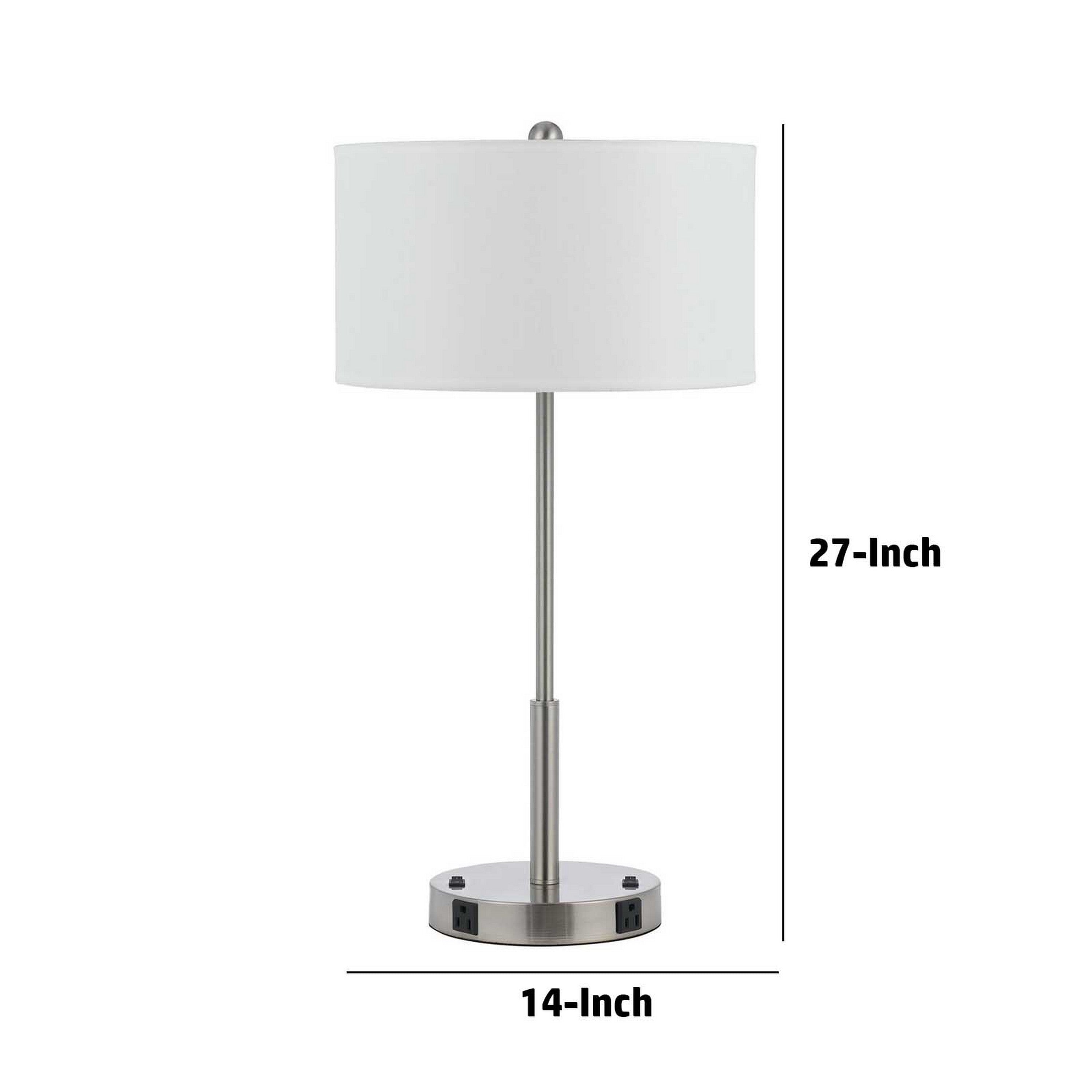 27 Inch Modern Table Lamp with Round Drum Shade 2 Outlets White Chrome-zoom-5