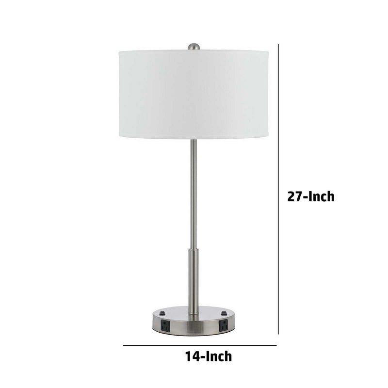 27 Inch Modern Table Lamp with Round Drum Shade 2 Outlets White Chrome-zoom-