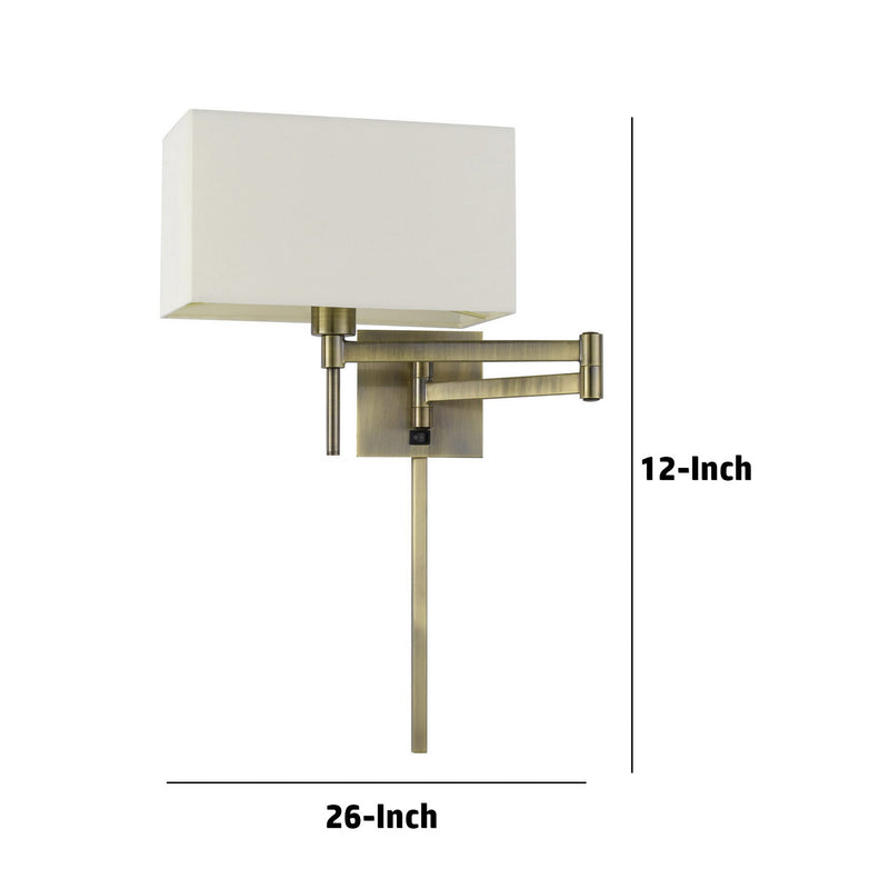 Nash 26 Inch Wall Lamp Hardback Beige Fabric Shade Brass Color Swing Arm-zoom-
