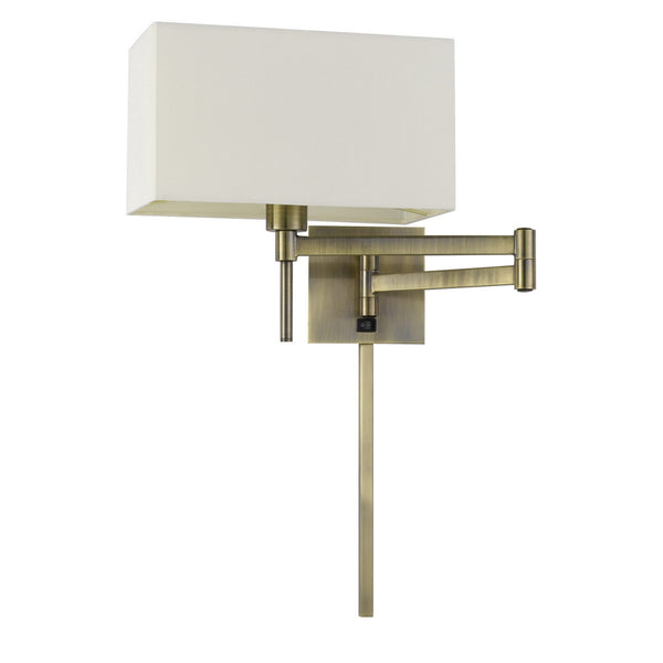Nash 26 Inch Wall Lamp Hardback Beige Fabric Shade Brass Color Swing Arm