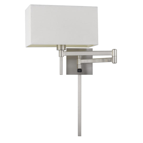 Nash 26 Inch Wall Lamp Hardback Beige Fabric Shade Chrome Swing Arm