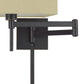 Nash 26 Inch Wall Lamp Hardback Ivory Fabric Shade Bronze Color Swing Arm