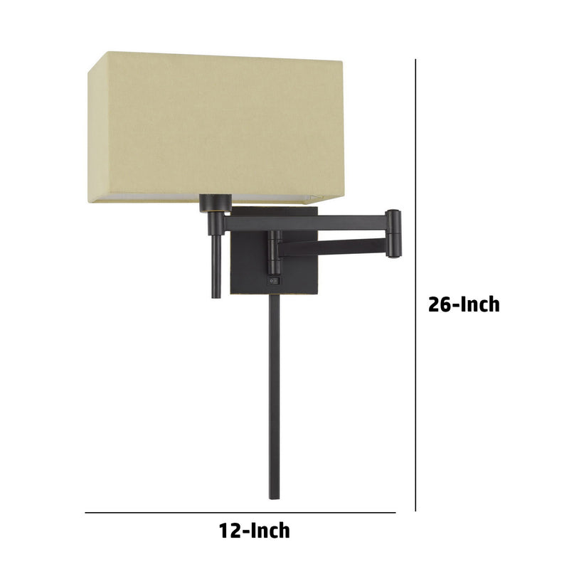 Nash 26 Inch Wall Lamp Hardback Ivory Fabric Shade Bronze Color Swing Arm-zoom-