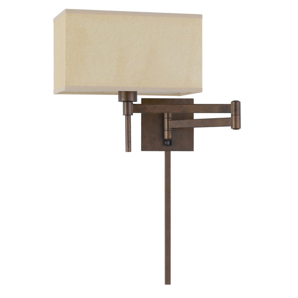 Nash 26 Inch Wall Lamp Hardback Ivory Fabric Shade Rust Brown Swing Arm