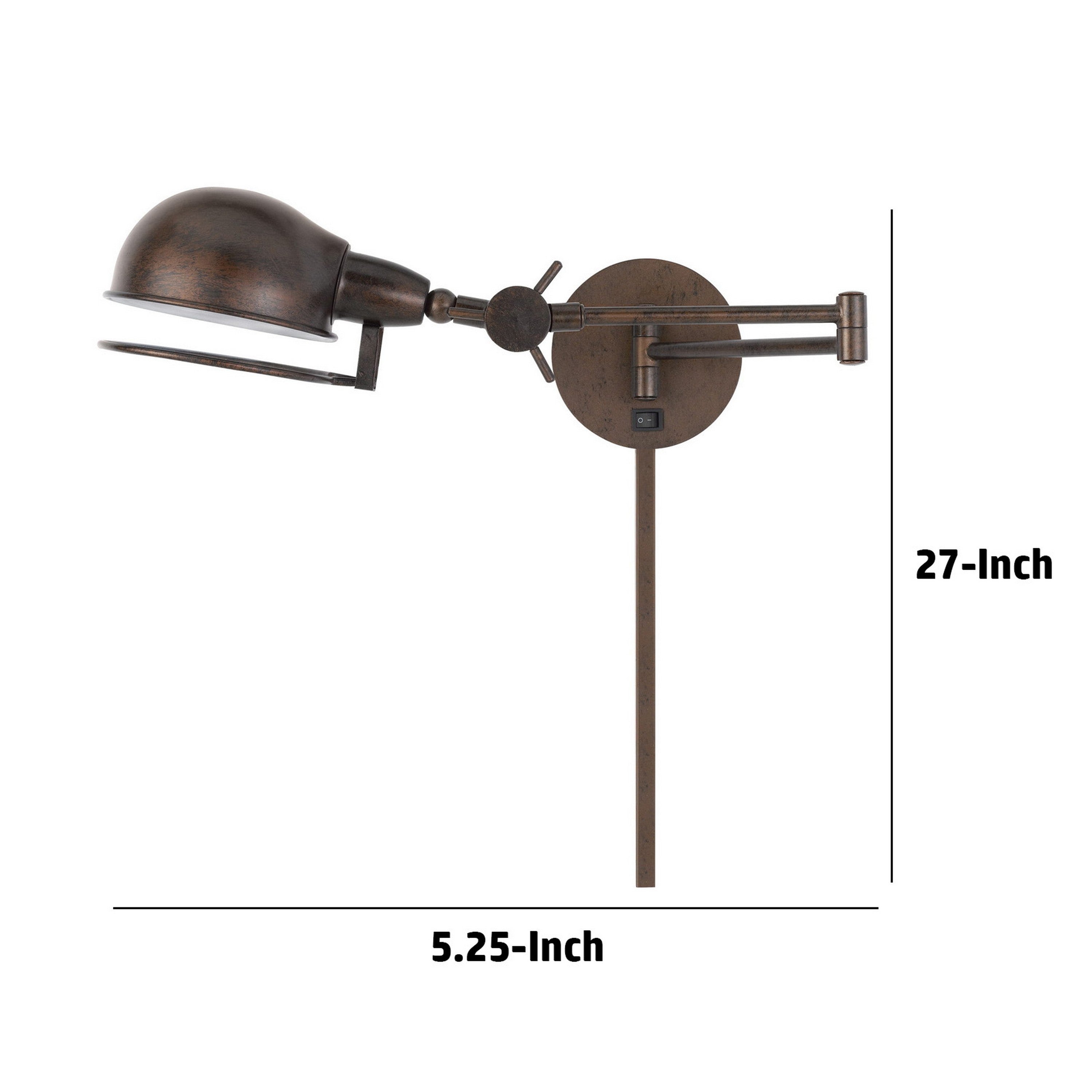 Kash 27 Inch Wall Lamp With Swing Arm Adjustable Metal Shade Rust Brown-zoom-5