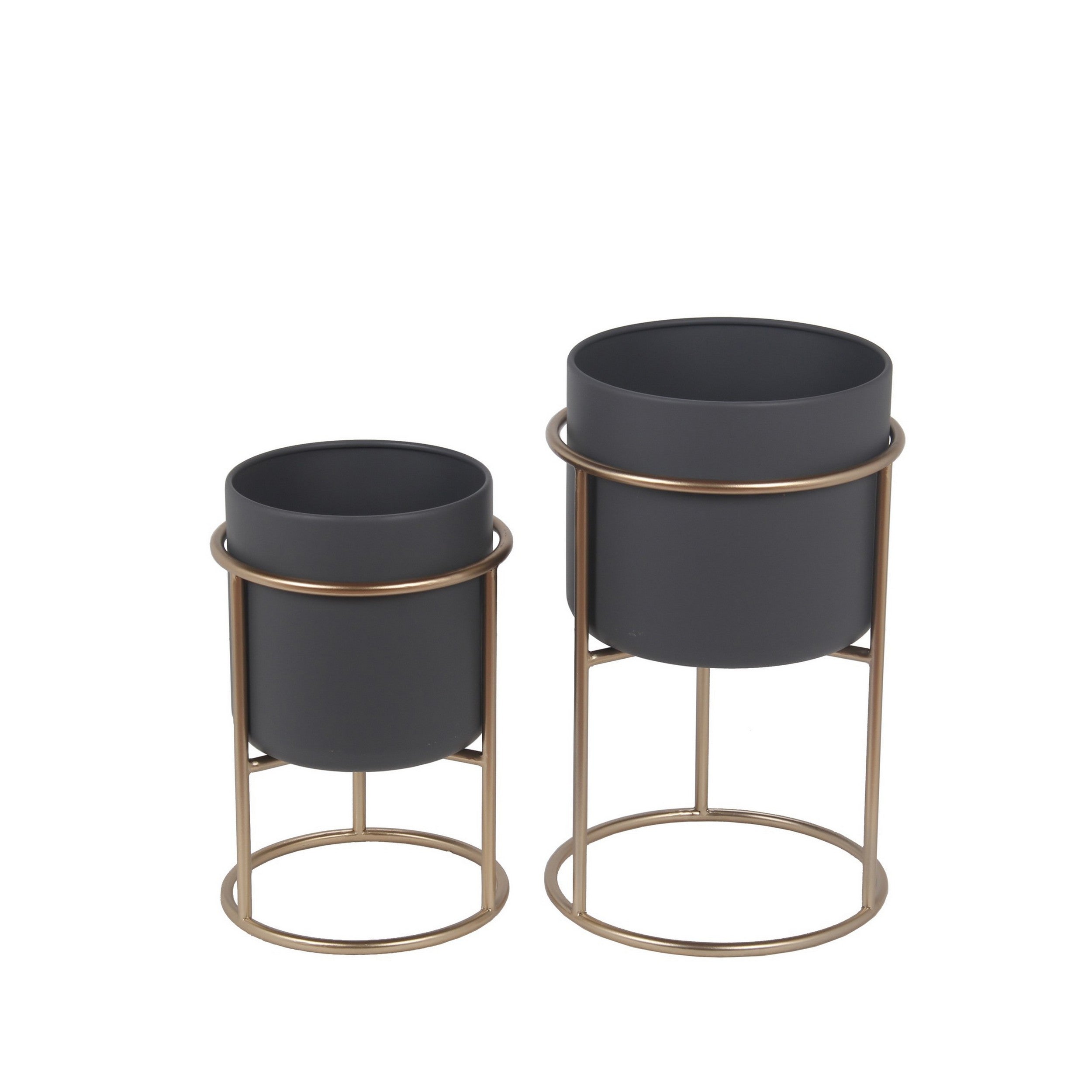 15 17 Inch Set Of 2 Classic Decorative Planters Matte Gold Gray Finish