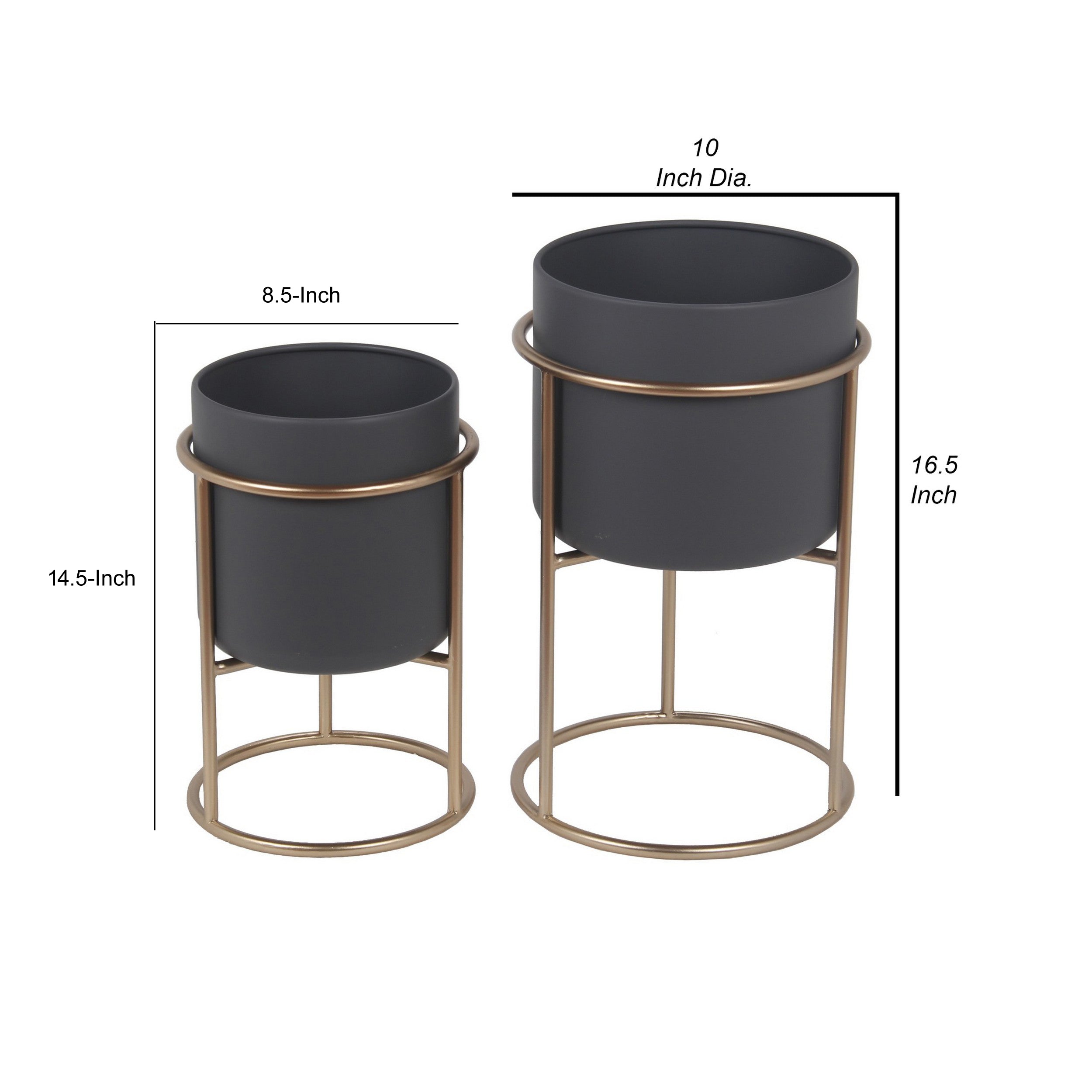 15 17 Inch Set Of 2 Classic Decorative Planters Matte Gold Gray Finish-zoom-5