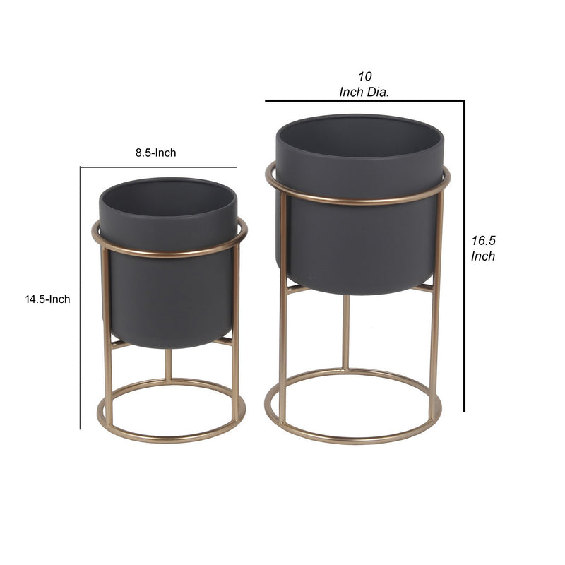15 17 Inch Set Of 2 Classic Decorative Planters Matte Gold Gray Finish-zoom-