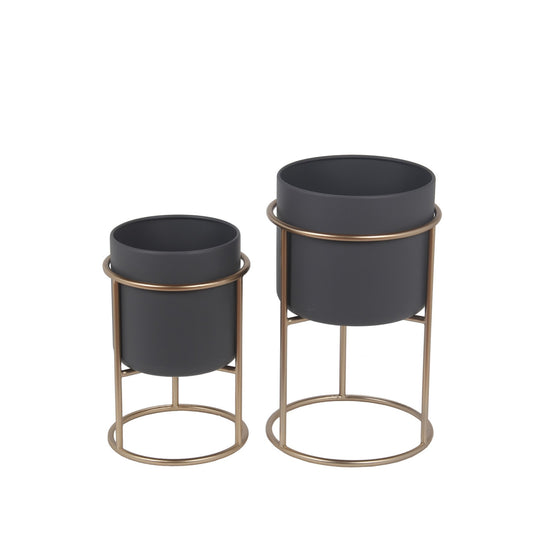 15 17 Inch Set Of 2 Classic Decorative Planters Matte Gold Gray Finish