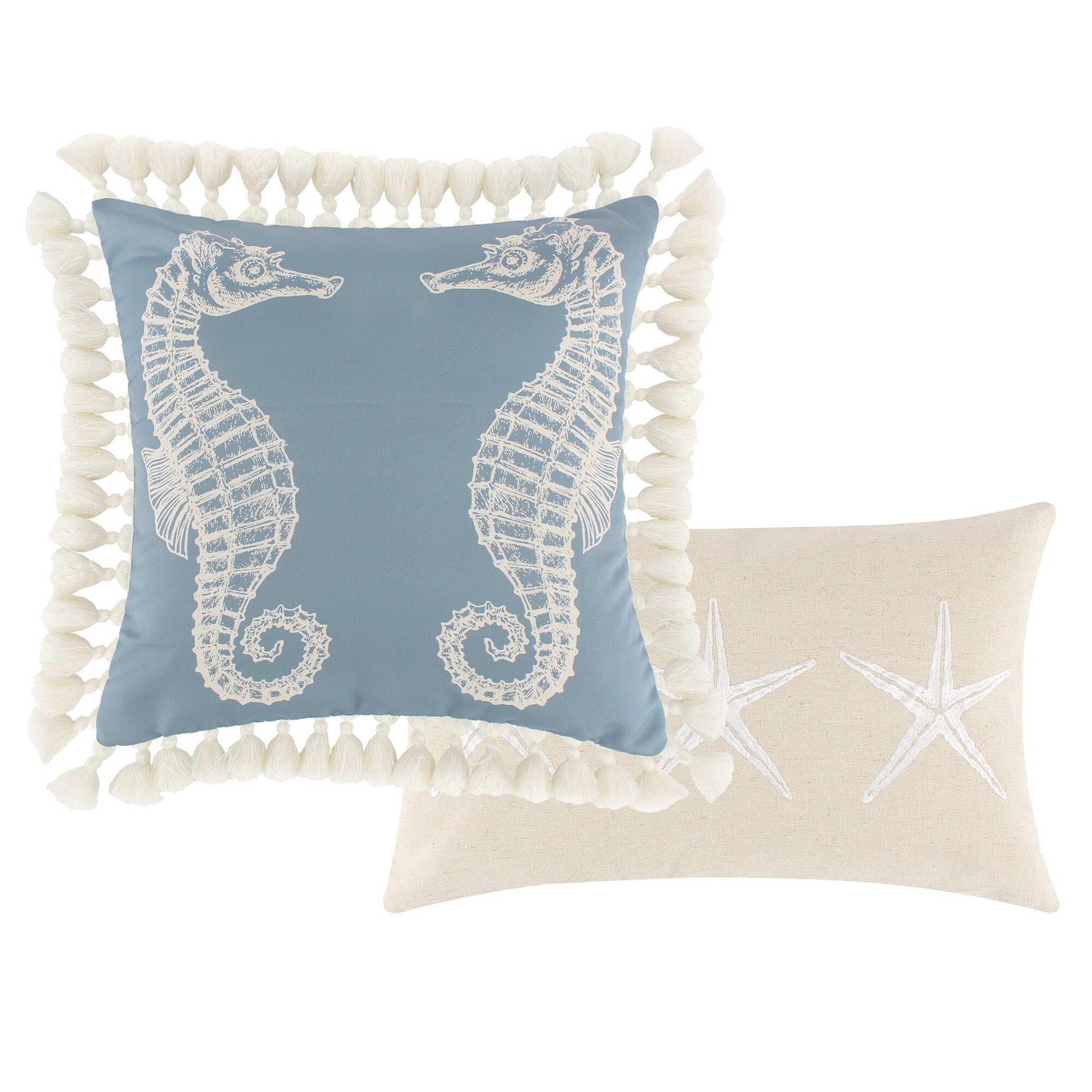 Decorative Throw Pillows Seahorse And Starfish Polyester Tassels Set Of 2-zoom-1