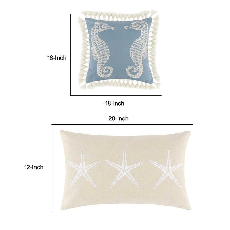 Decorative Throw Pillows Seahorse And Starfish Polyester Tassels Set Of 2-zoom-