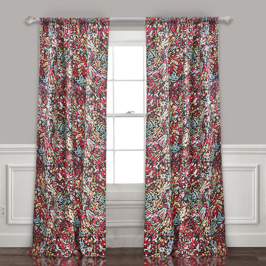 Burges 84 Inch Window Panel Curtain Red And Pink Reed Print Rod Pockets