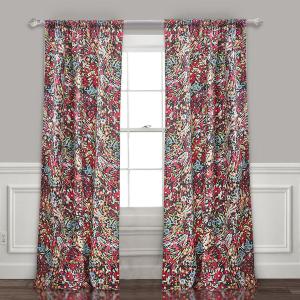 Burges 84 Inch Window Panel Curtain Red And Pink Reed Print Rod Pockets