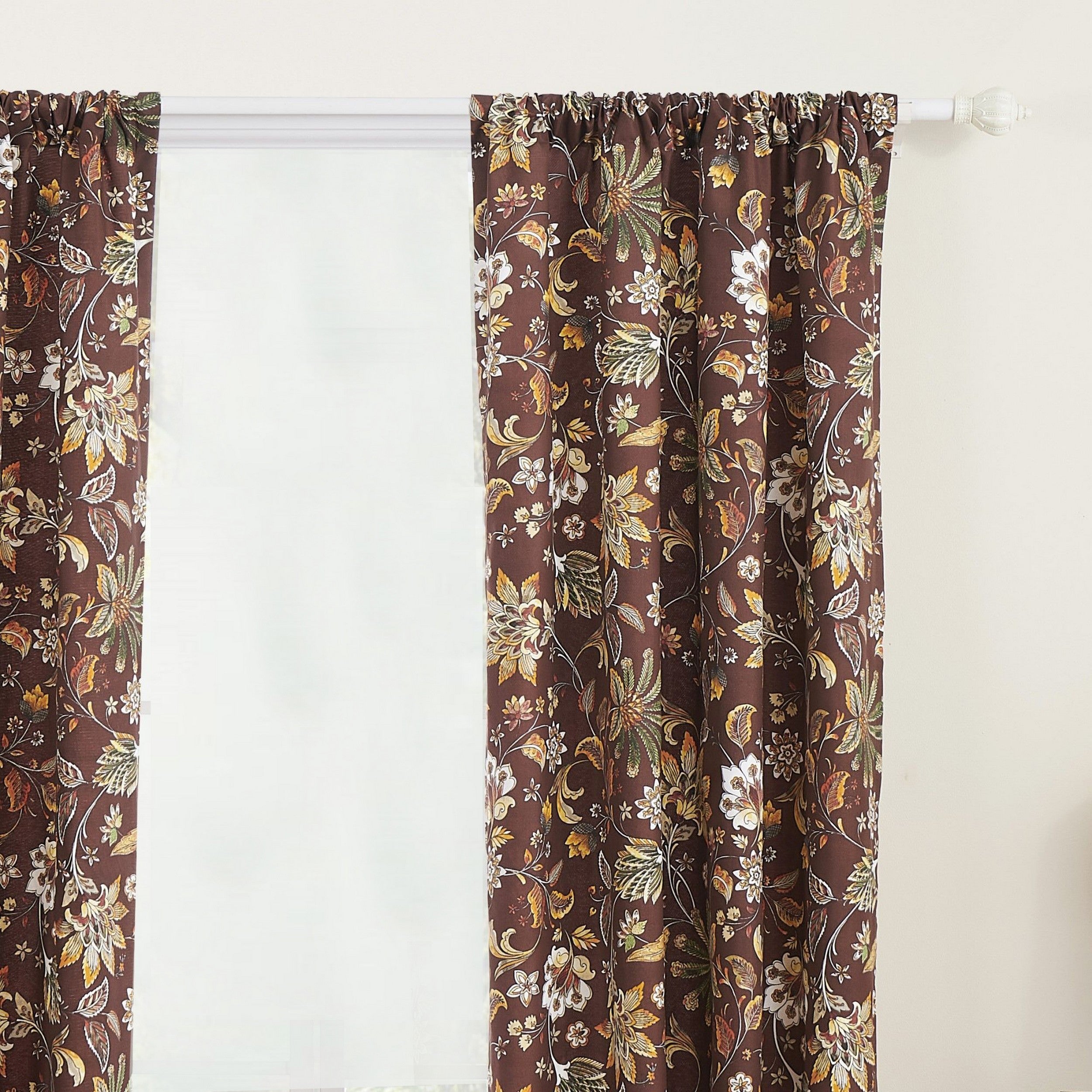 Athens 84 Inch Window Panel Curtain Brown Microfiber Polyester Jacobean-zoom-4