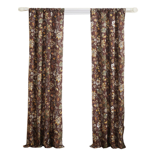 Athens 84 Inch Window Panel Curtain Brown Microfiber Polyester Jacobean