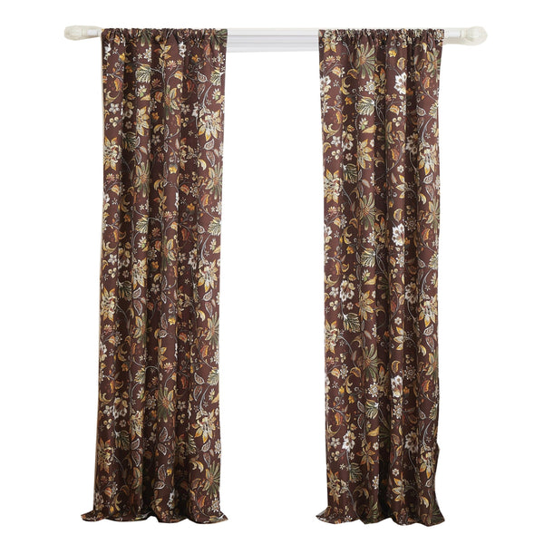 Athens 84 Inch Window Panel Curtain Brown Microfiber Polyester Jacobean