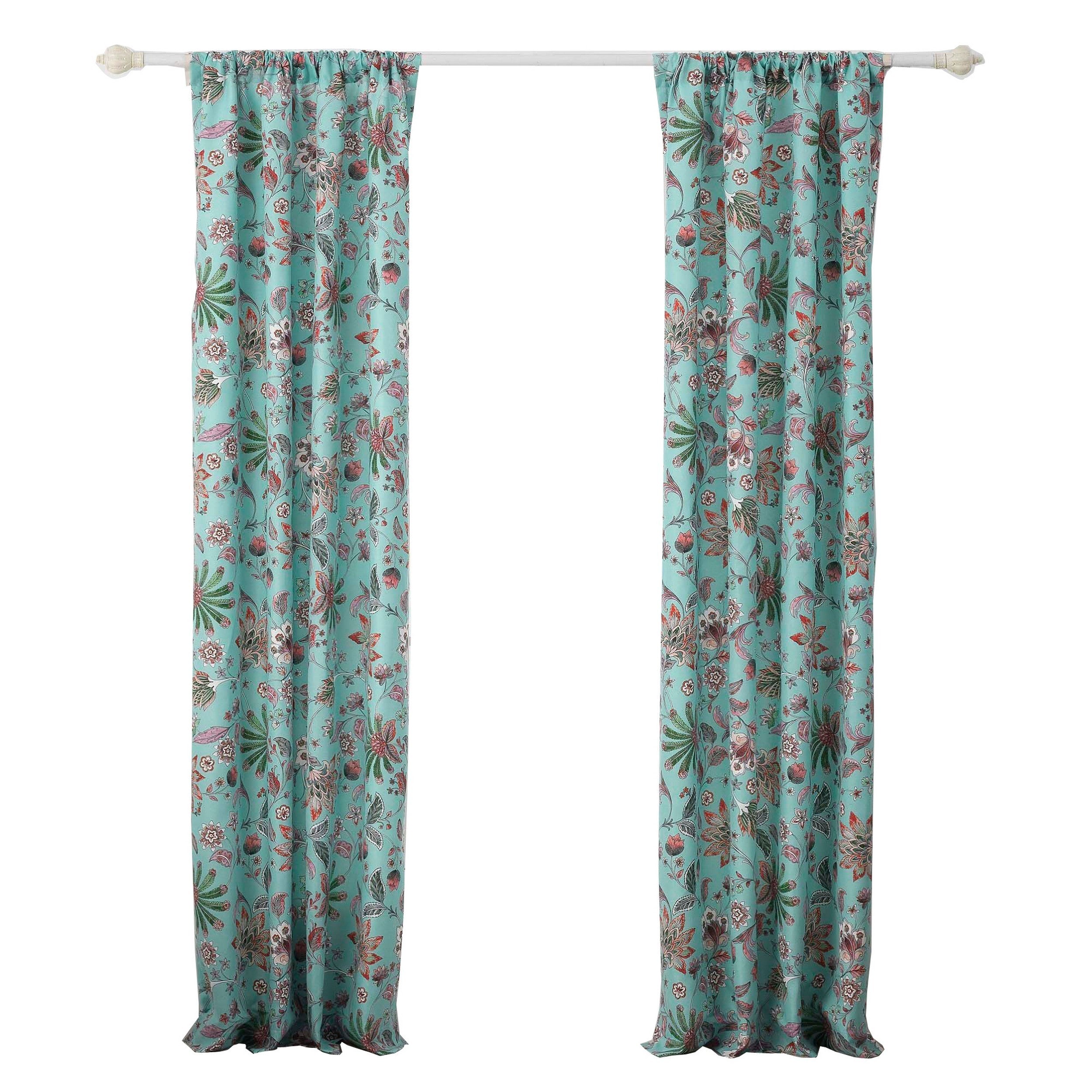 Athens 84 Inch Window Panel Curtain Blue Microfiber Polyester Jacobean