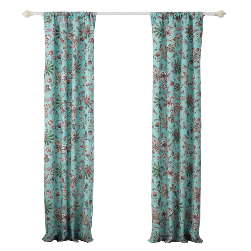 Athens 84 Inch Window Panel Curtain Blue Microfiber Polyester Jacobean-zoom-