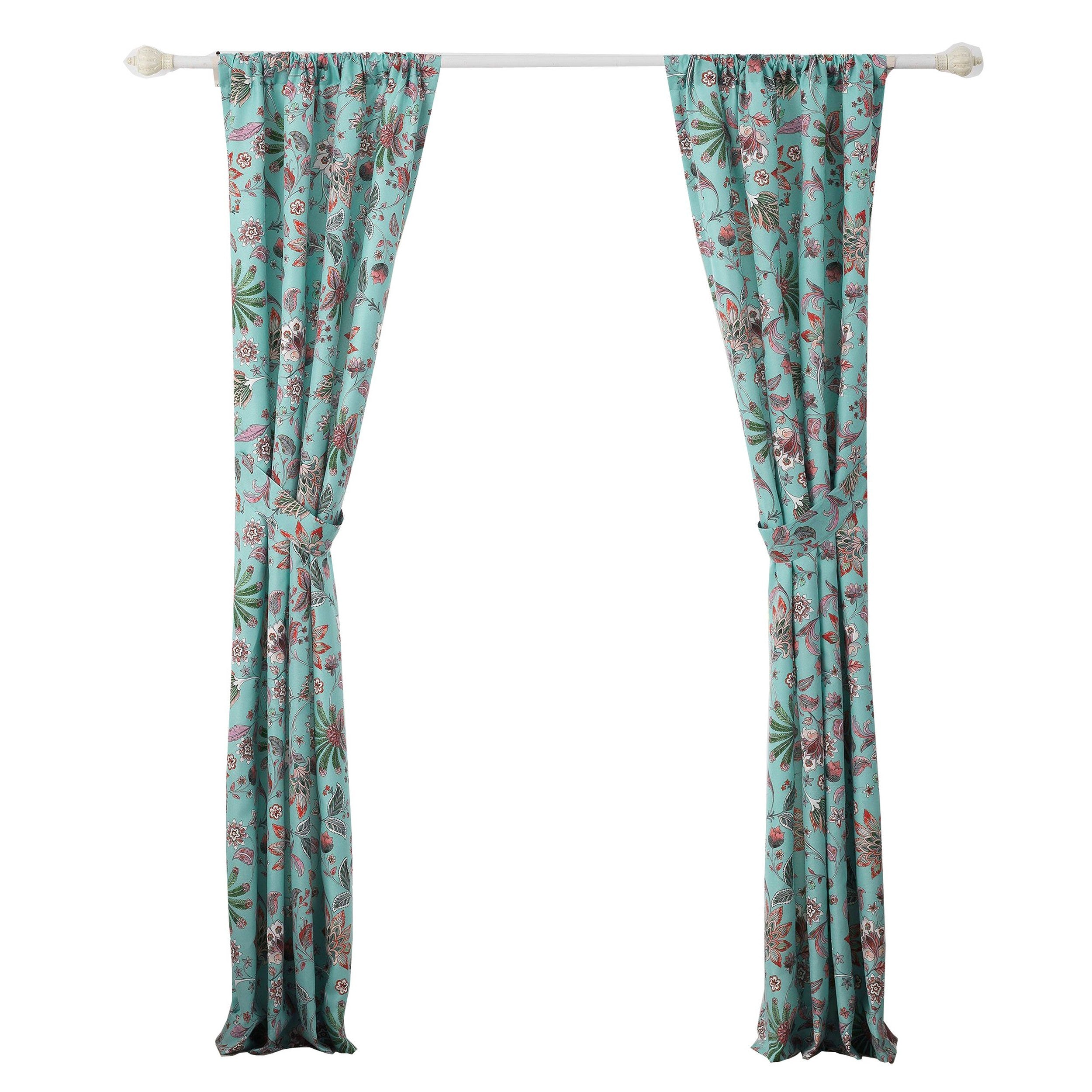 Athens 84 Inch Window Panel Curtain Blue Microfiber Polyester Jacobean-zoom-2