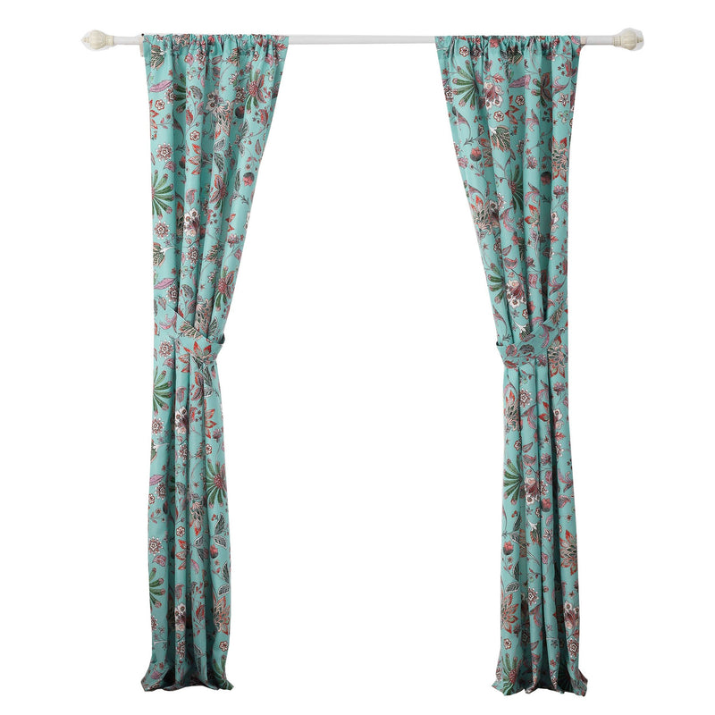 Athens 84 Inch Window Panel Curtain Blue Microfiber Polyester Jacobean-zoom-