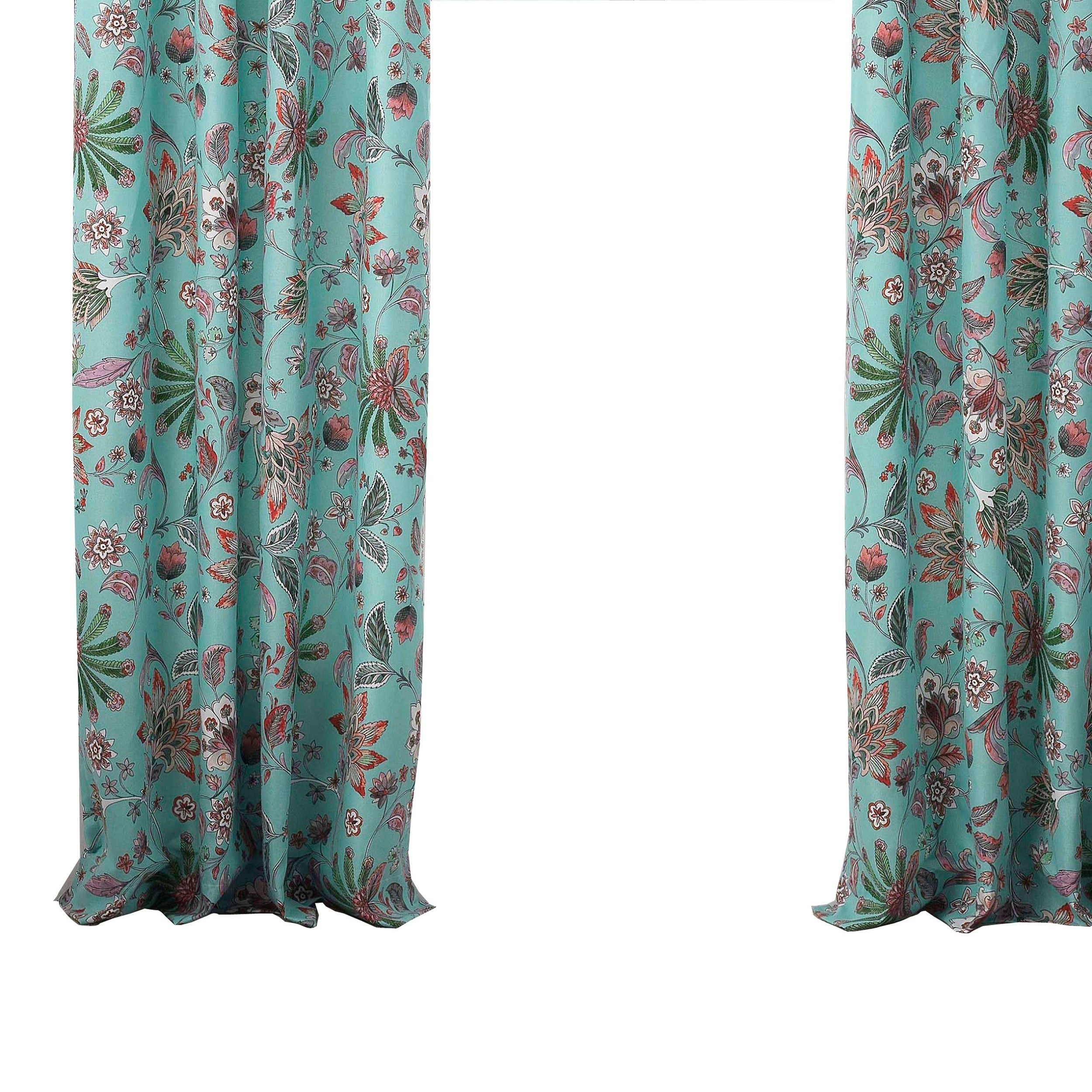Athens 84 Inch Window Panel Curtain Blue Microfiber Polyester Jacobean-zoom-3