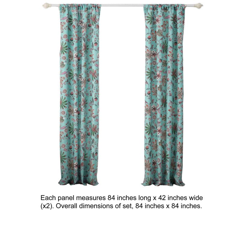 Athens 84 Inch Window Panel Curtain Blue Microfiber Polyester Jacobean-zoom-